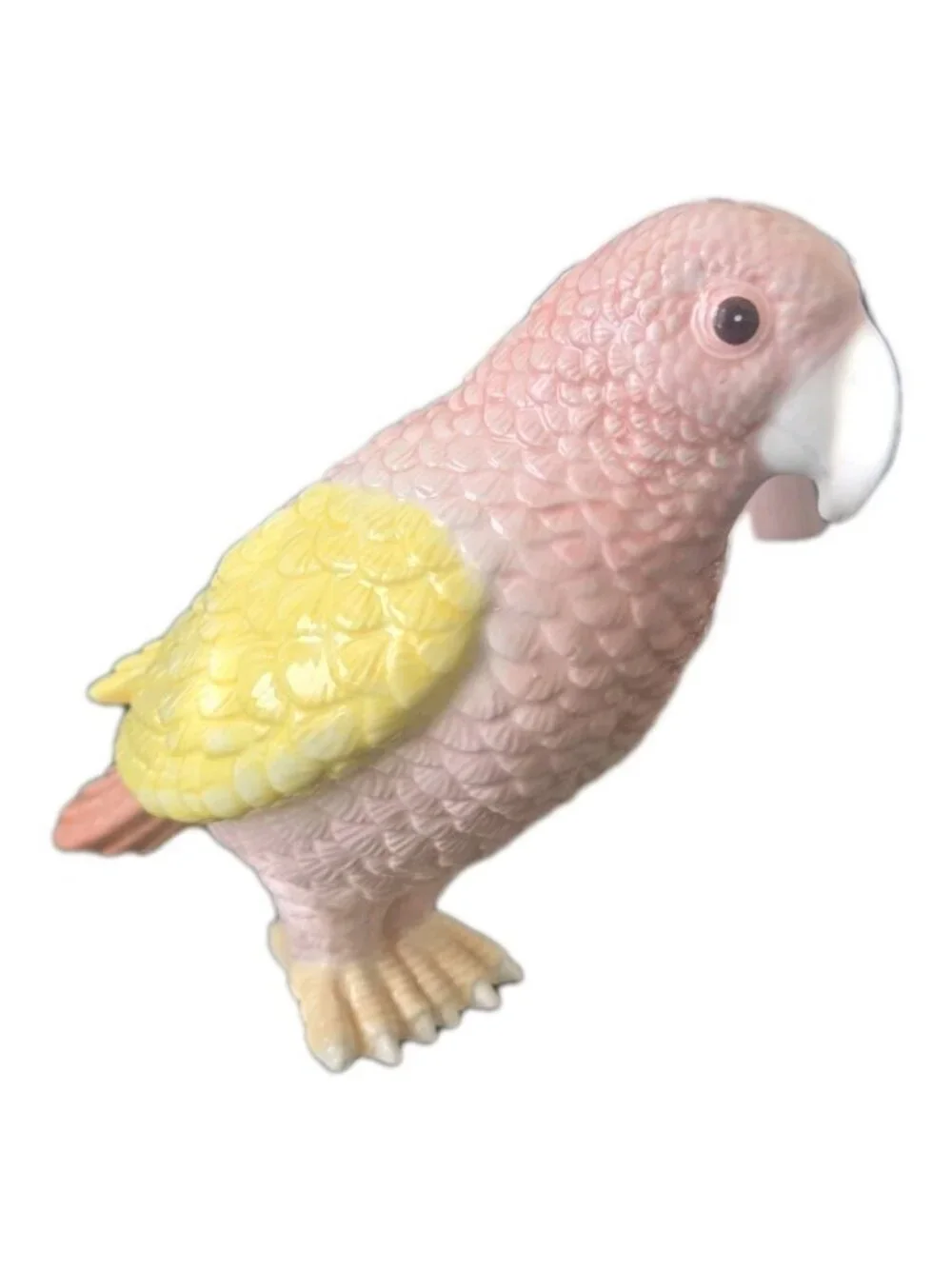 New Large Ceramic Pink & Yellow Tropical Bird Parrot Figurine Room Decor